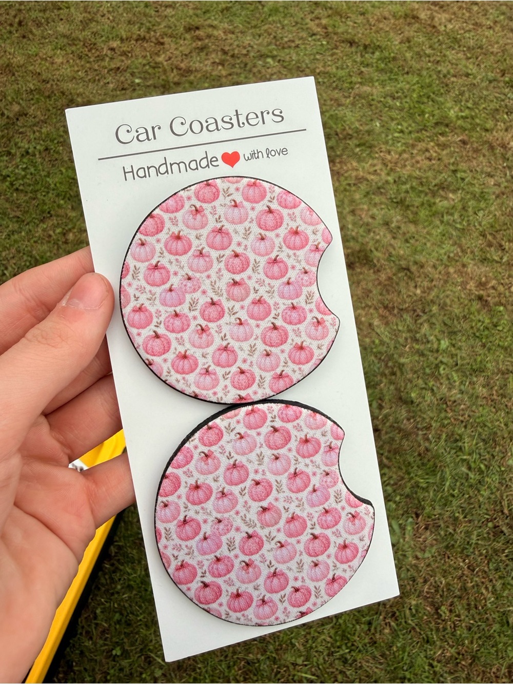 Handmade Pink Pumpkin Pattern Car Coasters by